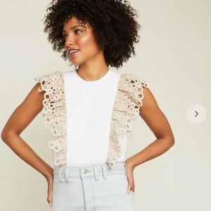 Veronica beard eyelet ruffle tee NWT size small white and khaki